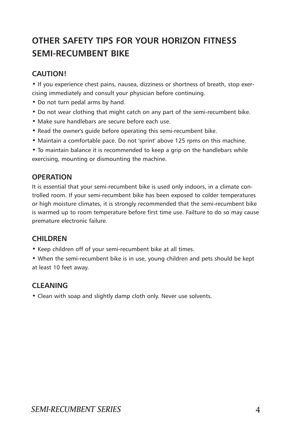 Semi-recumbent series 4 | Horizon Fitness SEMI-RECUMBENT 207 User Manual | Page 5 / 52