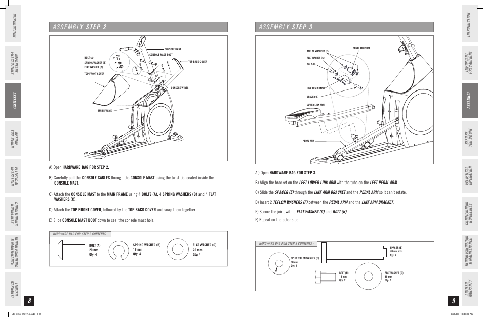 Assembly step, Assembly step 2 | Horizon Fitness LS 645E User Manual | Page 5 / 17