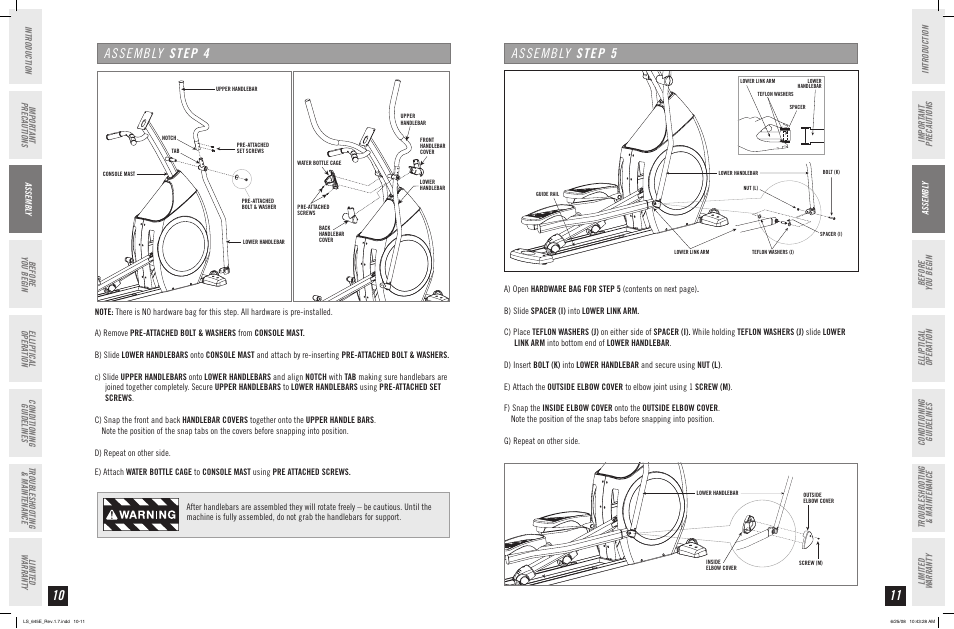 Assembly step 4 assembly step 5 | Horizon Fitness LS 645E User Manual | Page 6 / 17