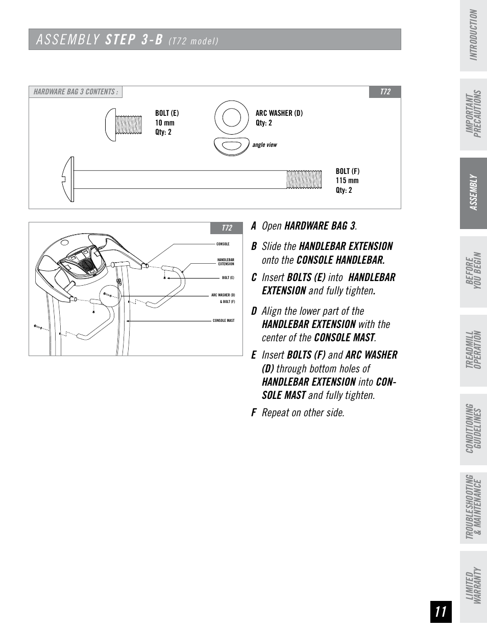 Assembly step -b | Horizon Fitness HZ SERIES T71 User Manual | Page 11 / 36