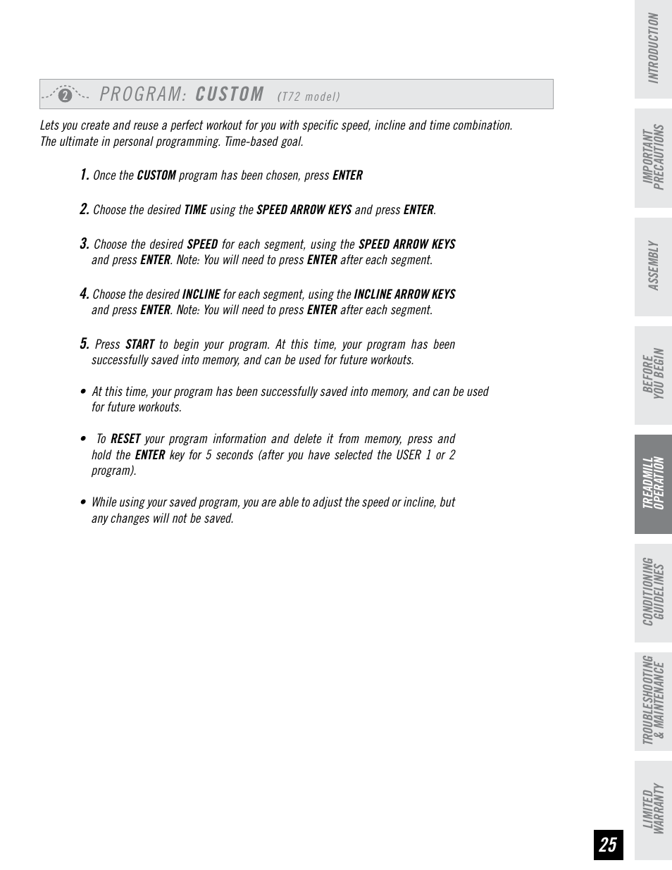 Program: custom | Horizon Fitness HZ SERIES T71 User Manual | Page 25 / 36