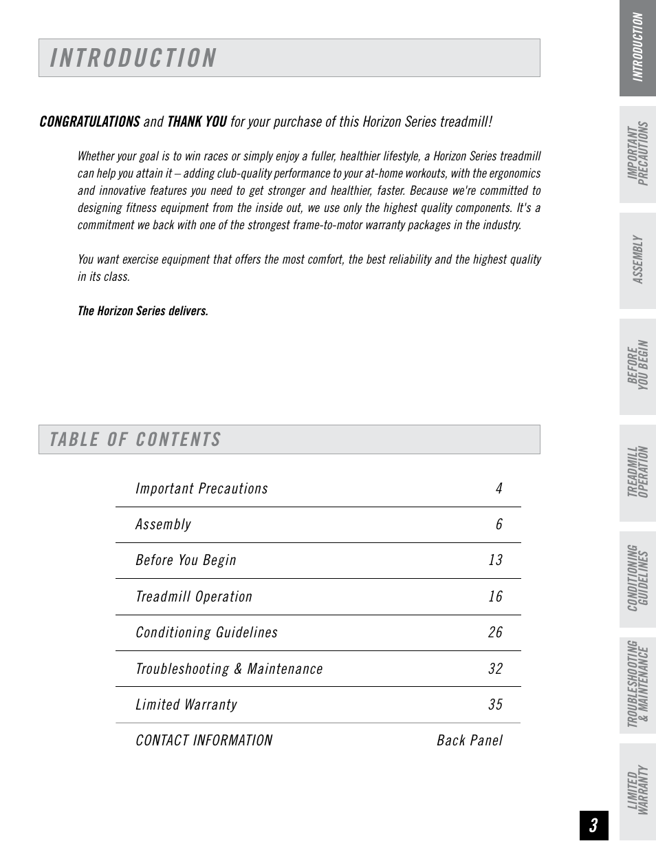 Horizon Fitness HZ SERIES T71 User Manual | Page 3 / 36