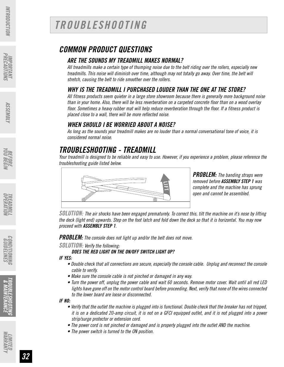 Troubleshooting, Common product questions, Troubleshooting - treadmill | Horizon Fitness HZ SERIES T71 User Manual | Page 32 / 36