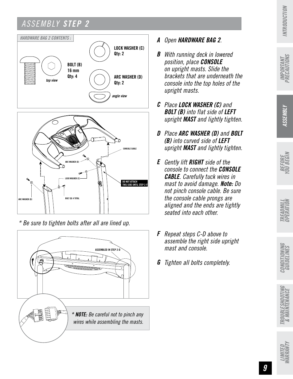 Assembly step 2 | Horizon Fitness HZ SERIES T71 User Manual | Page 9 / 36