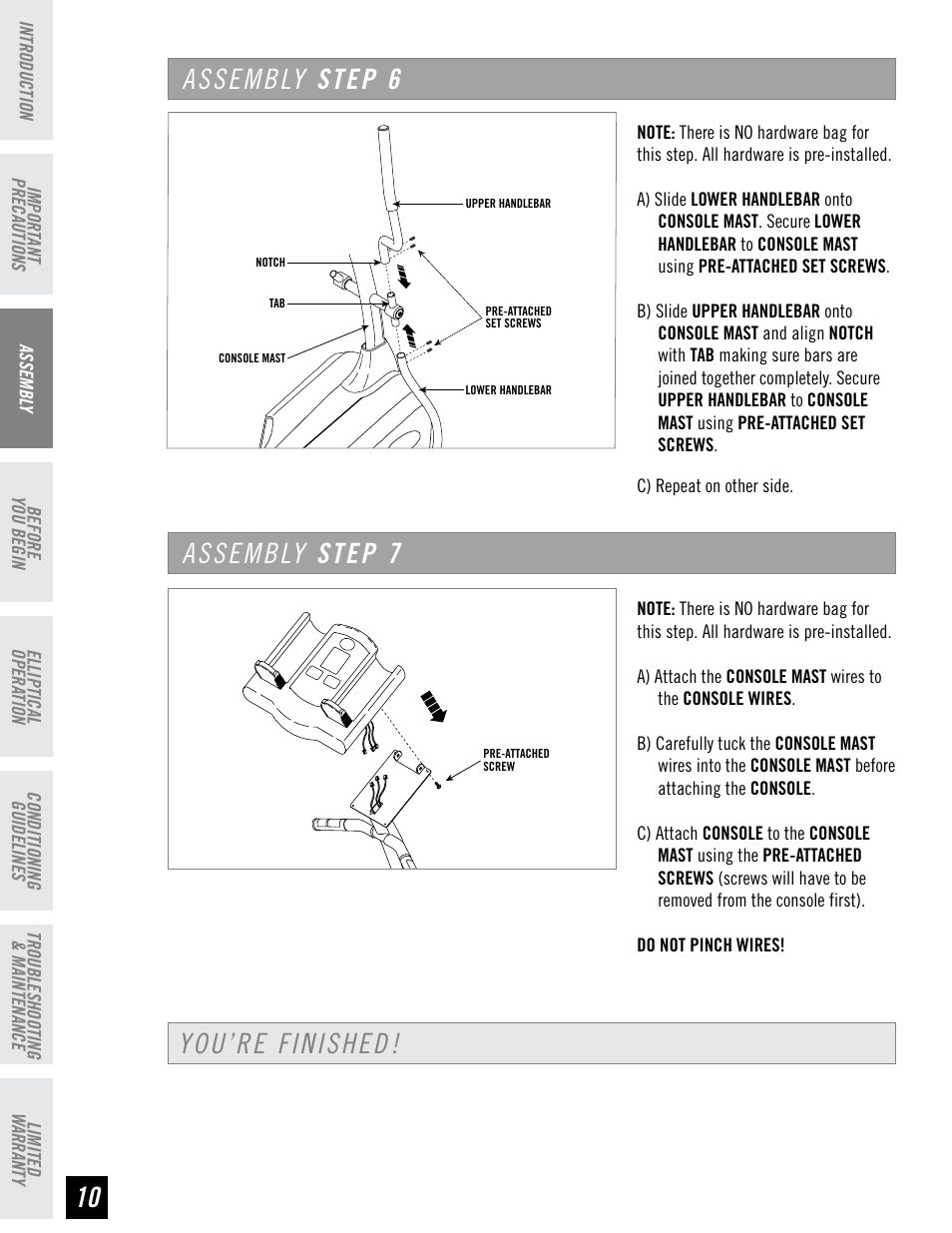 Assembly step, You’re finished! assembly step | Horizon Fitness HZ SERIES E95 User Manual | Page 10 / 28