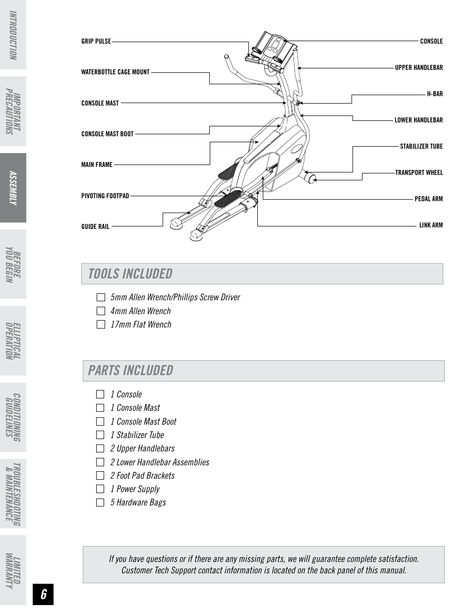 Tools included, Parts included | Horizon Fitness HZ SERIES E95 User Manual | Page 6 / 28