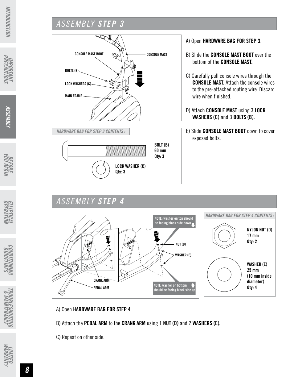 Assembly step | Horizon Fitness HZ SERIES E95 User Manual | Page 8 / 28