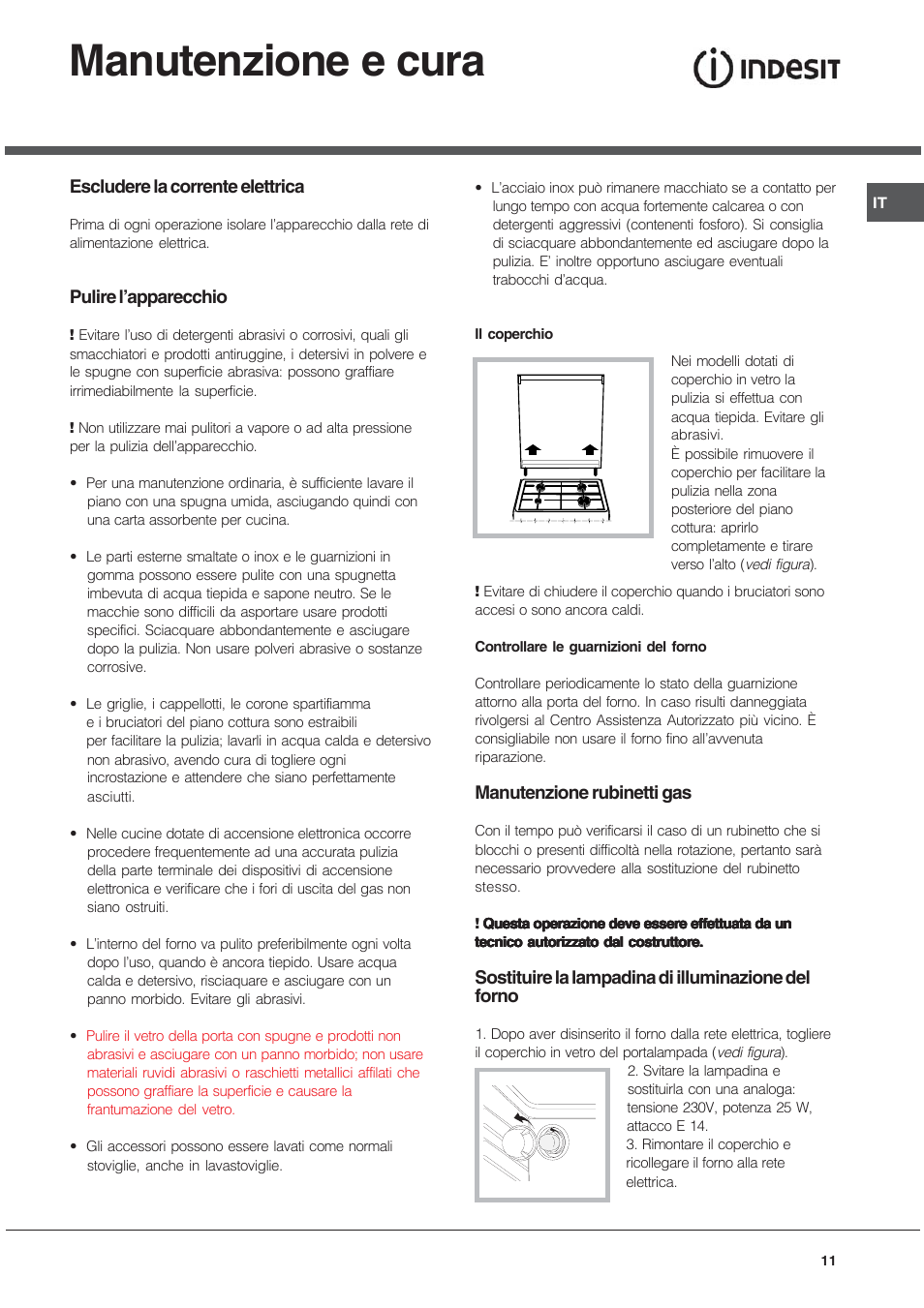 Manutenzione e cura | Indesit K 1G2 User Manual | Page 11 / 56
