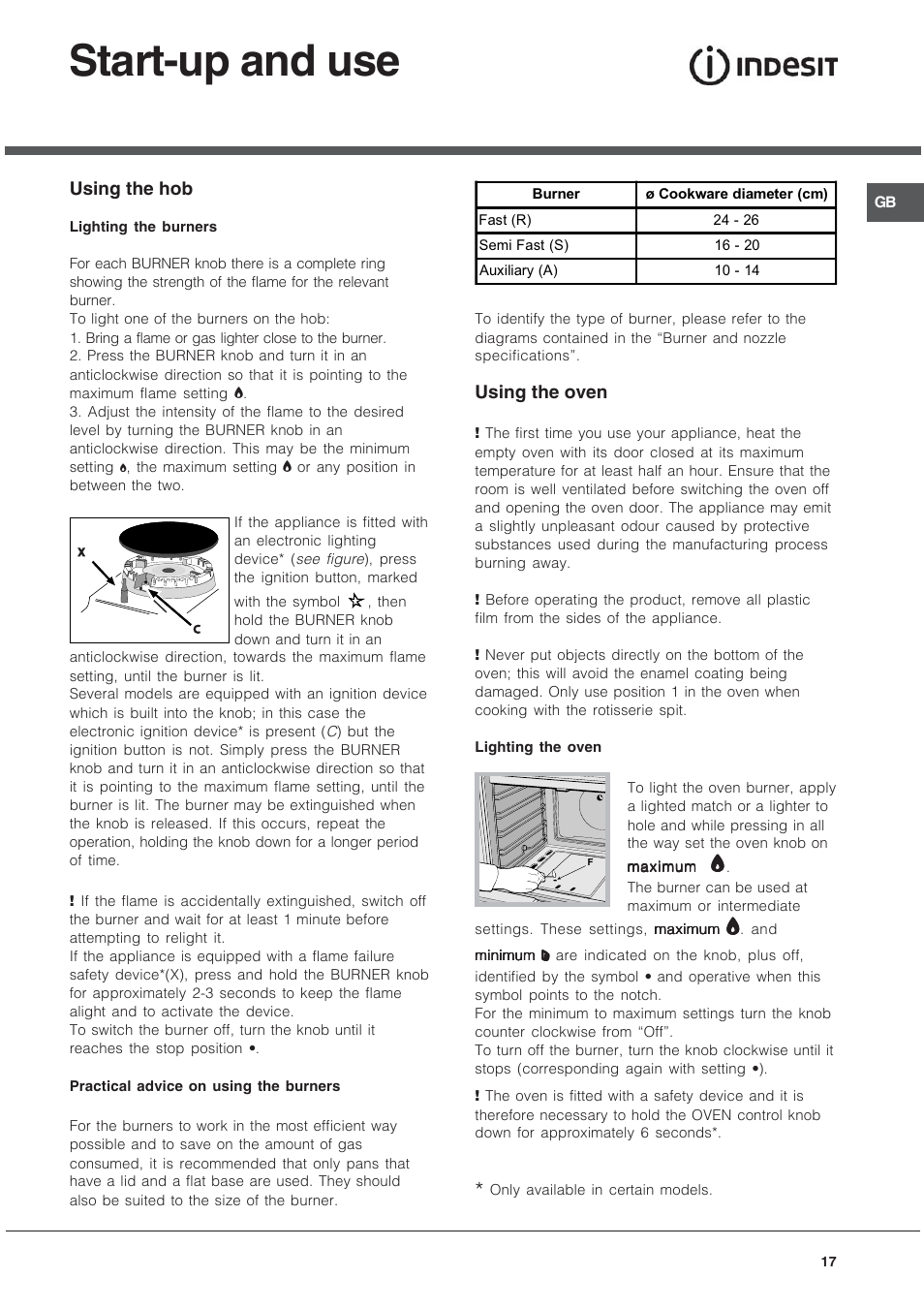 Start-up and use, Eee ee | Indesit K 1G2 User Manual | Page 17 / 56