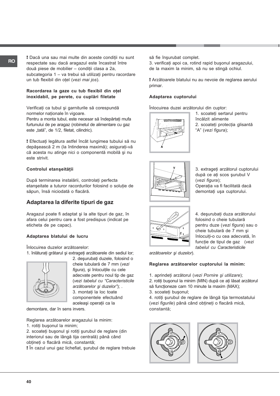 Adaptarea la diferite tipuri de gaz | Indesit K 1G2 User Manual | Page 40 / 56