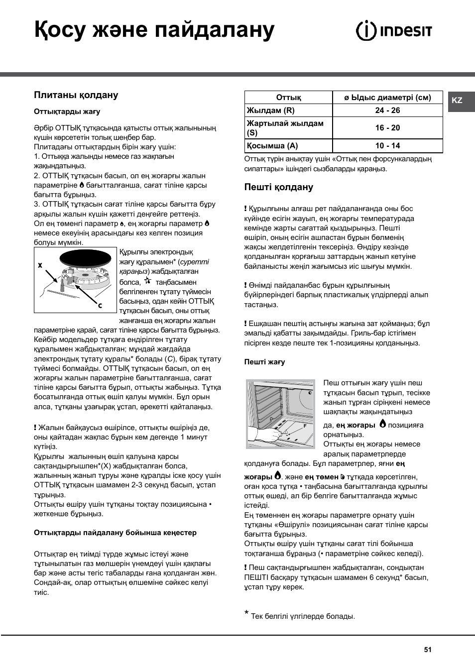 Қосу және пайдалану | Indesit K 1G2 User Manual | Page 51 / 56