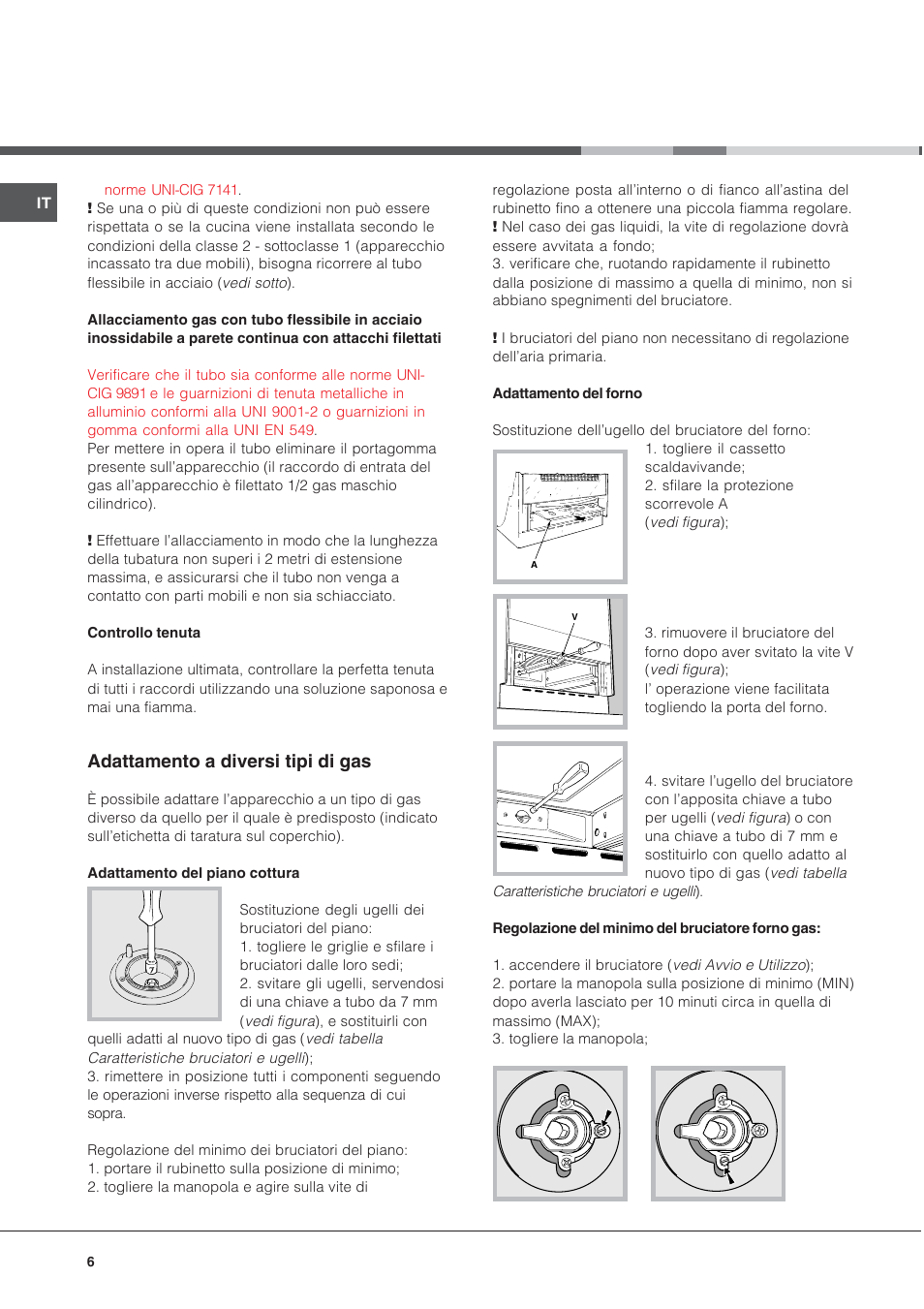 Adattamento a diversi tipi di gas | Indesit K 1G2 User Manual | Page 6 / 56