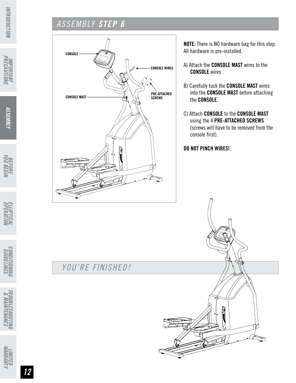 Assembly step, You’re finished | Horizon Fitness EG5 User Manual | Page 11 / 30