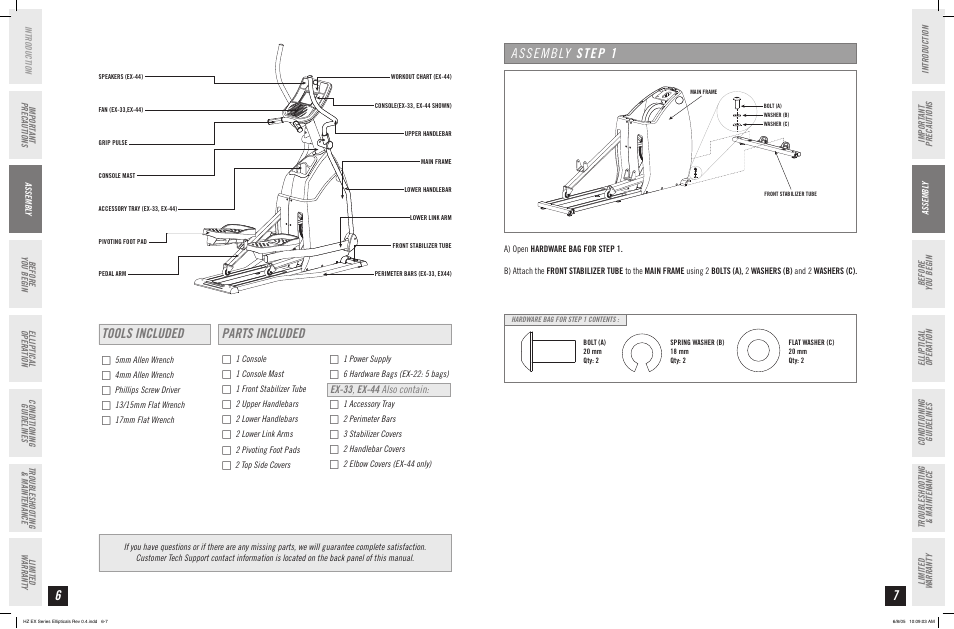 Assembly step 1 | Horizon Fitness HZ SERIES EX-33 User Manual | Page 4 / 21