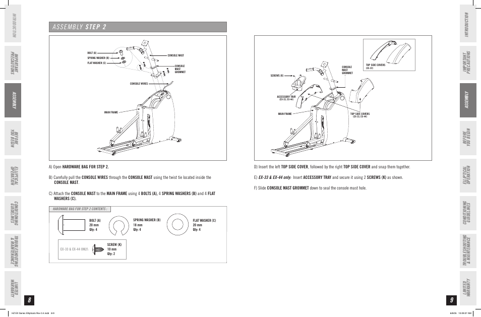Assembly step 2 | Horizon Fitness HZ SERIES EX-33 User Manual | Page 5 / 21