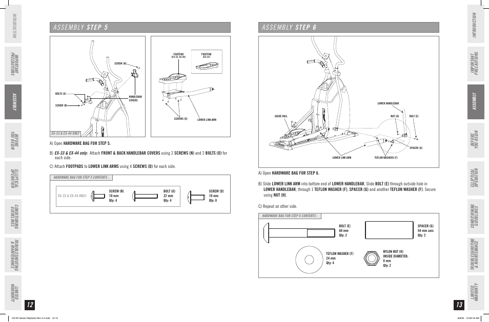 Assembly step 6, Assembly step 5 | Horizon Fitness HZ SERIES EX-33 User Manual | Page 7 / 21