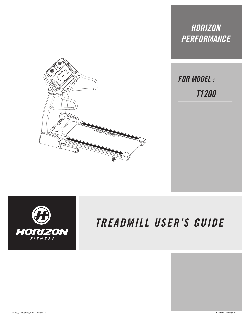 Horizon Fitness PERFORMANCE T1200 User Manual | 19 pages