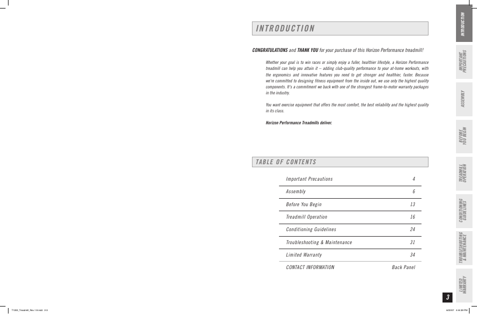 Horizon Fitness PERFORMANCE T1200 User Manual | Page 2 / 19