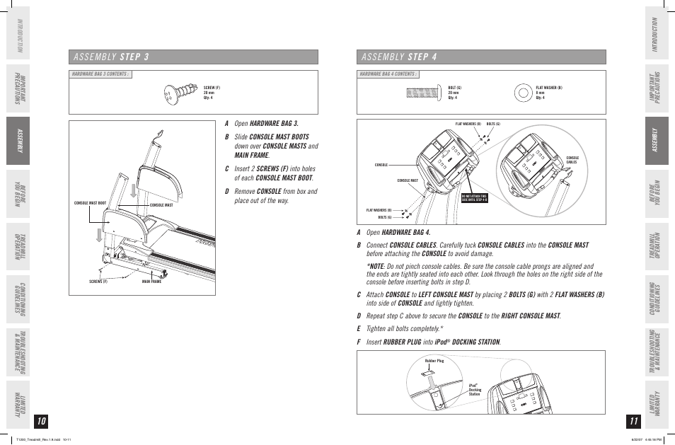 Assembly step 3, Assembly step 4, Docking station | Horizon Fitness PERFORMANCE T1200 User Manual | Page 6 / 19