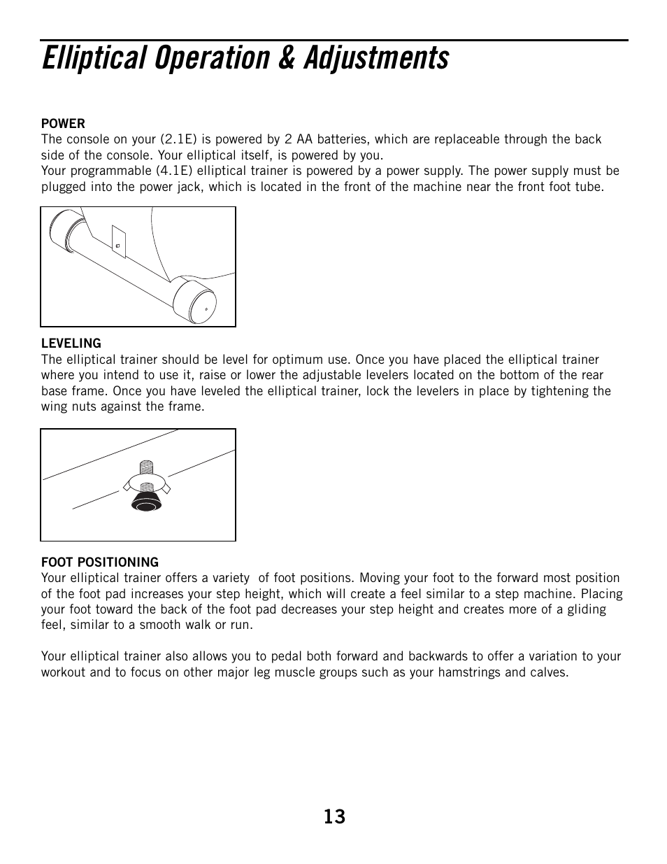 Elliptical operation & adjustments | Horizon Fitness ELITE 4.1E User Manual | Page 13 / 42