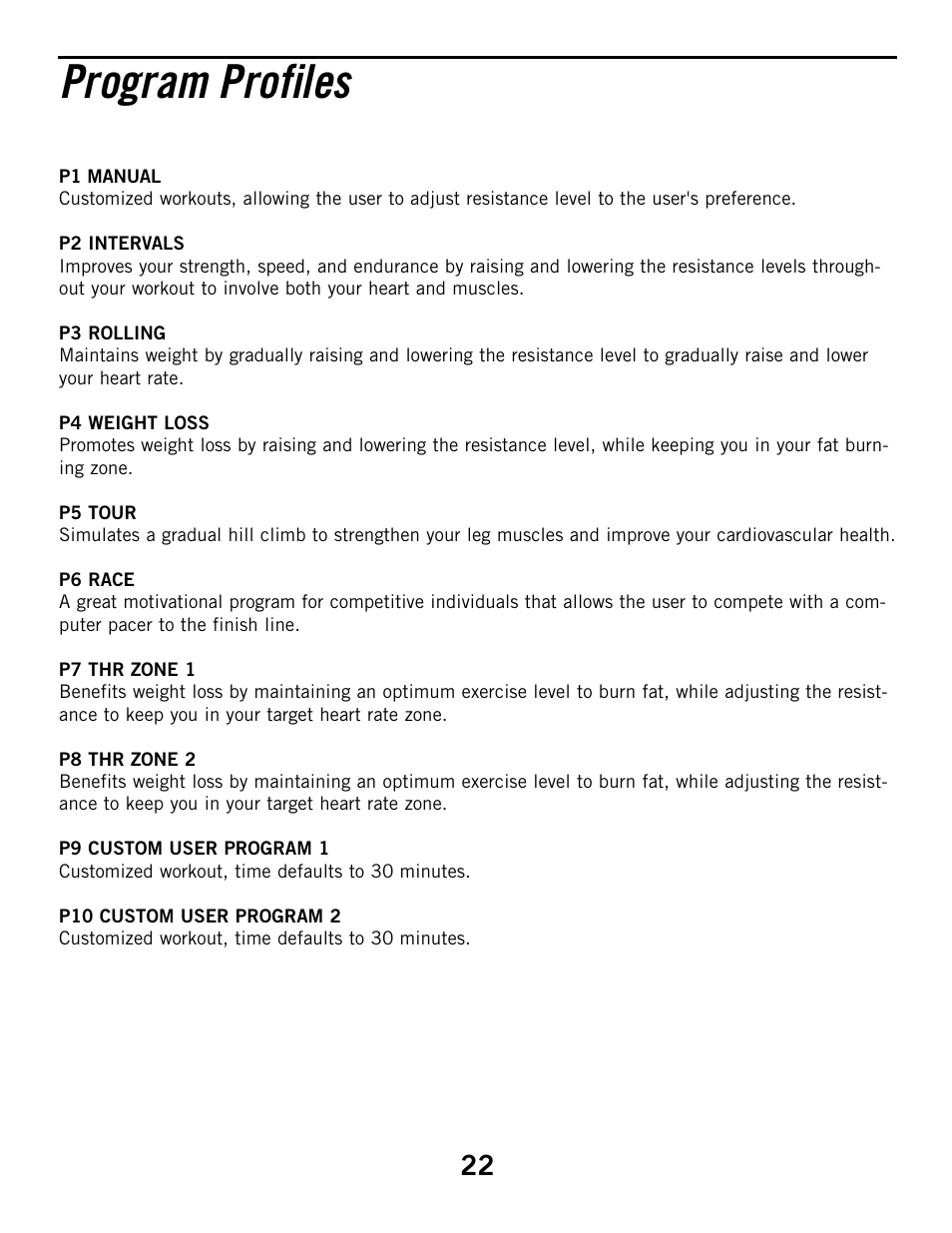 Program profiles | Horizon Fitness ELITE 4.1E User Manual | Page 22 / 42