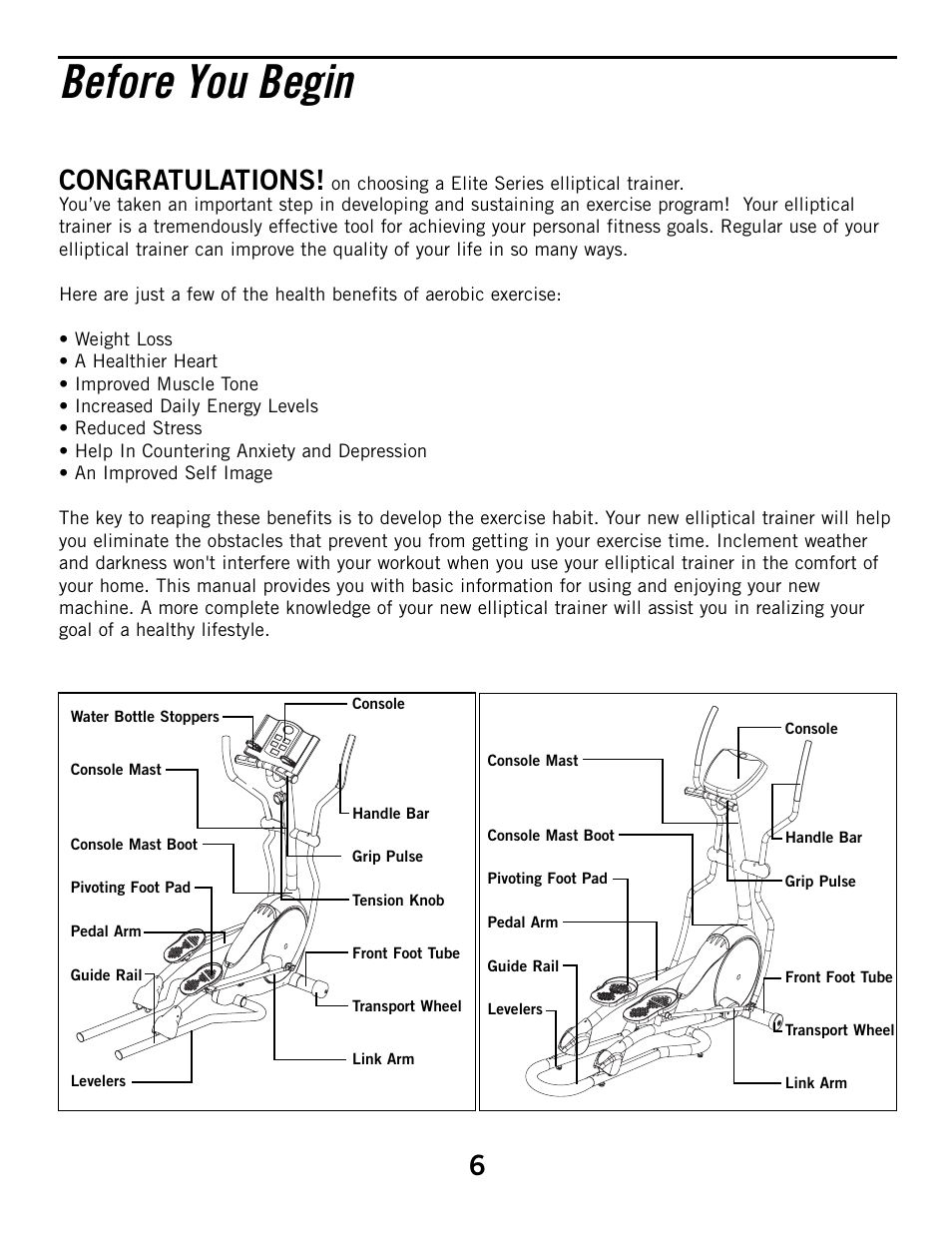 Before you begin | Horizon Fitness ELITE 4.1E User Manual | Page 6 / 42