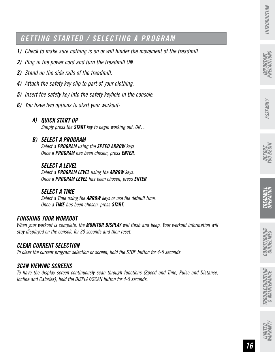 Getting started / selecting a program | Horizon Fitness DT680 User Manual | Page 17 / 32