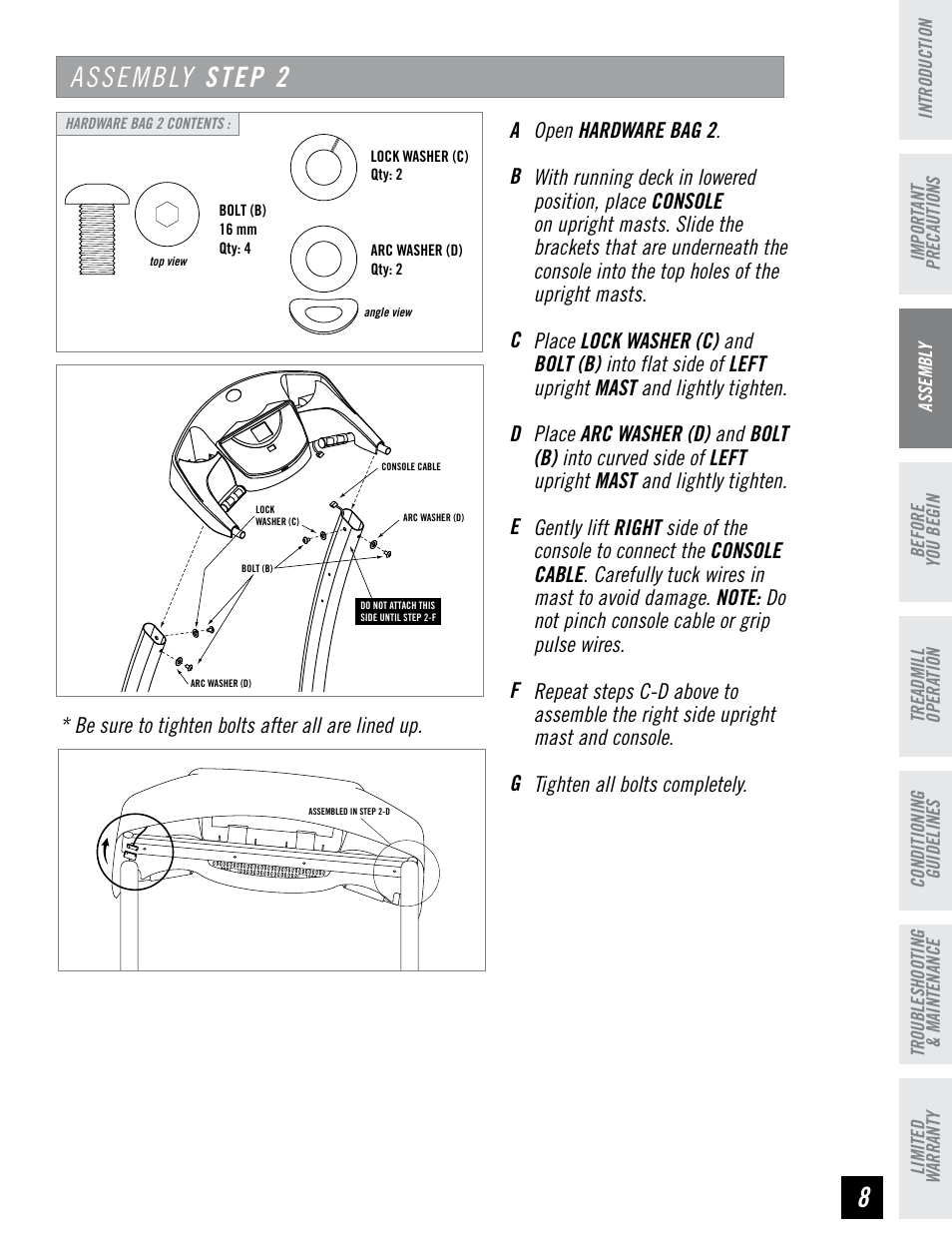 Assembly step 2 | Horizon Fitness DT680 User Manual | Page 9 / 32