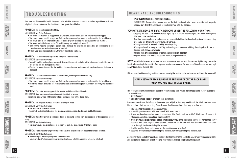 Troubleshooting, Heart rate troubleshooting | Horizon Fitness PRIMIER E1201 User Manual | Page 16 / 19