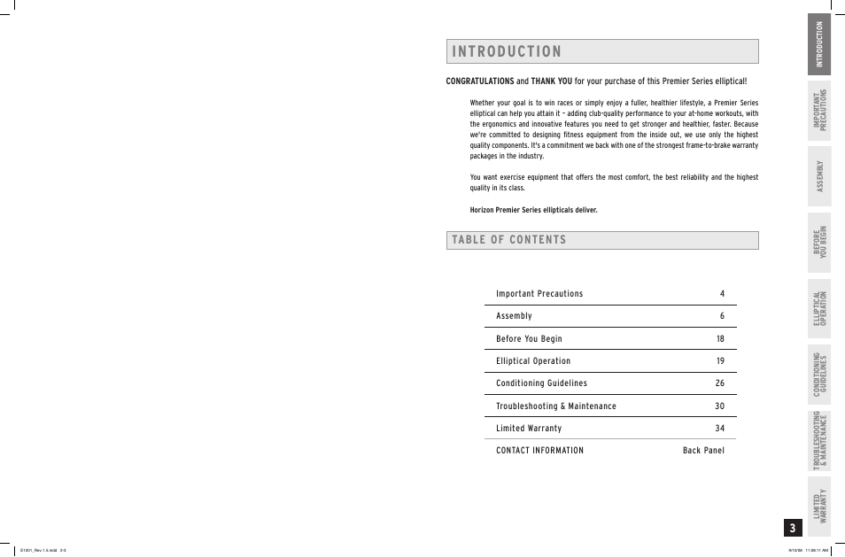 Horizon Fitness PRIMIER E1201 User Manual | Page 2 / 19