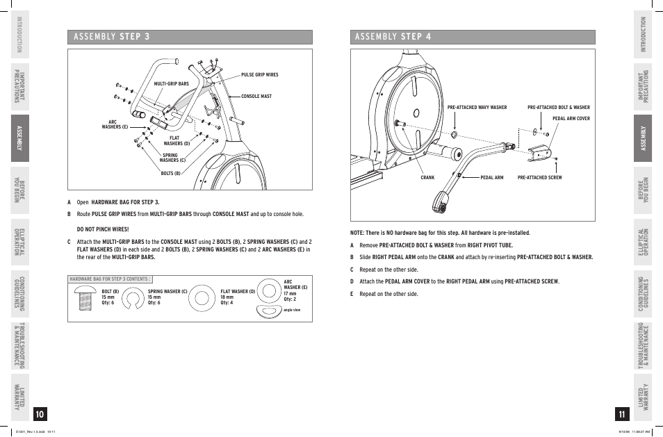 Assembly step | Horizon Fitness PRIMIER E1201 User Manual | Page 6 / 19
