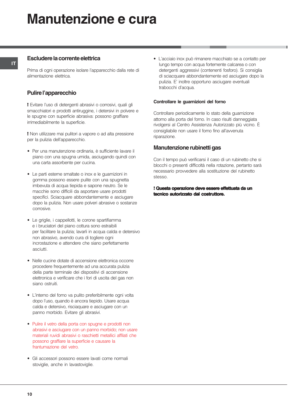 Manutenzione e cura | Indesit KJ3G2 User Manual | Page 10 / 44