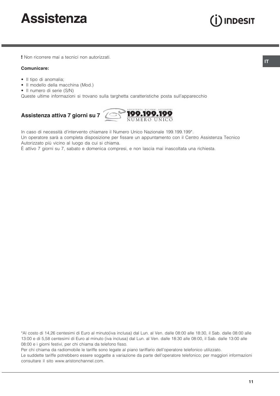 Assistenza | Indesit KJ3G2 User Manual | Page 11 / 44