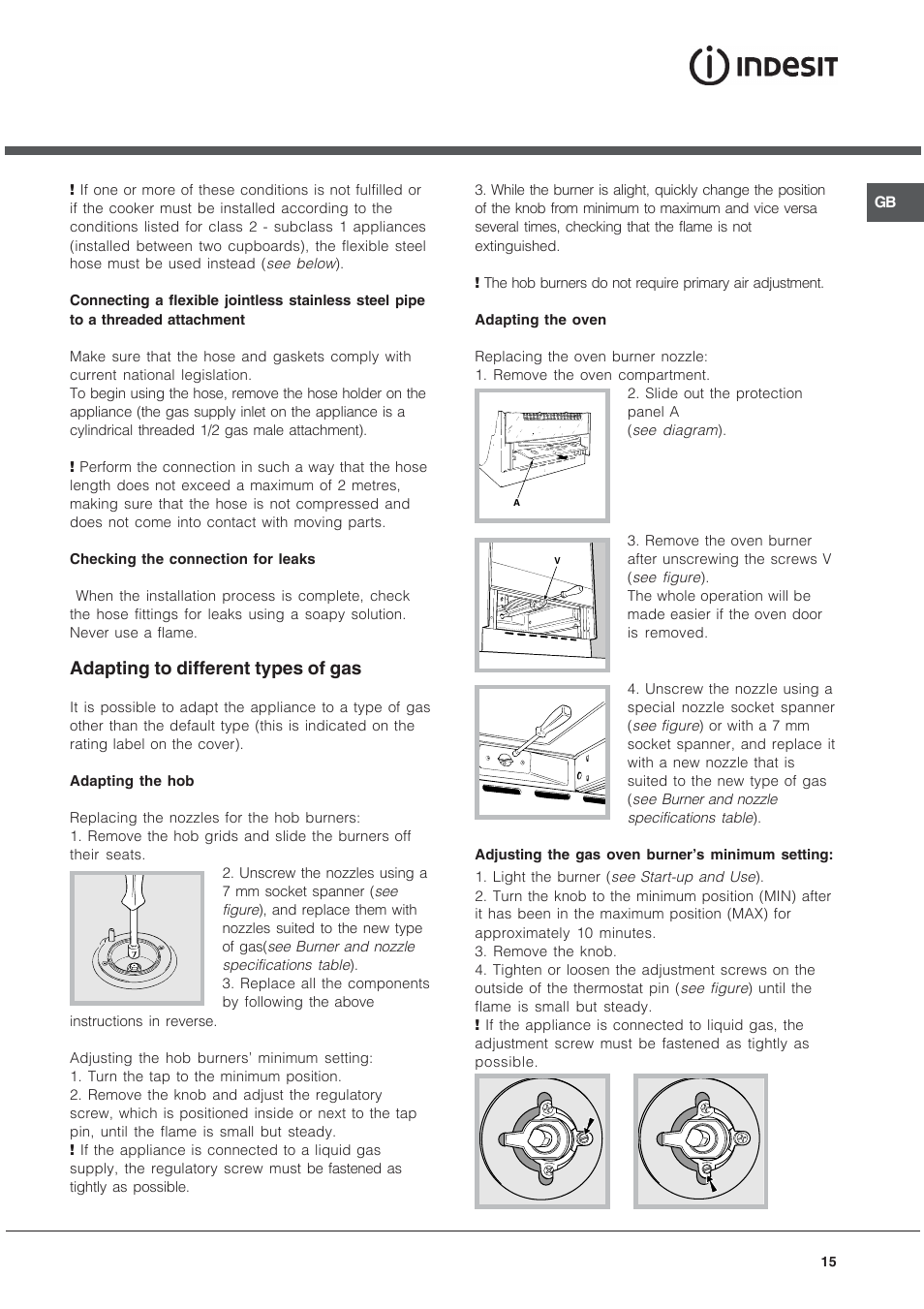 Adapting to different types of gas | Indesit KJ3G2 User Manual | Page 15 / 44