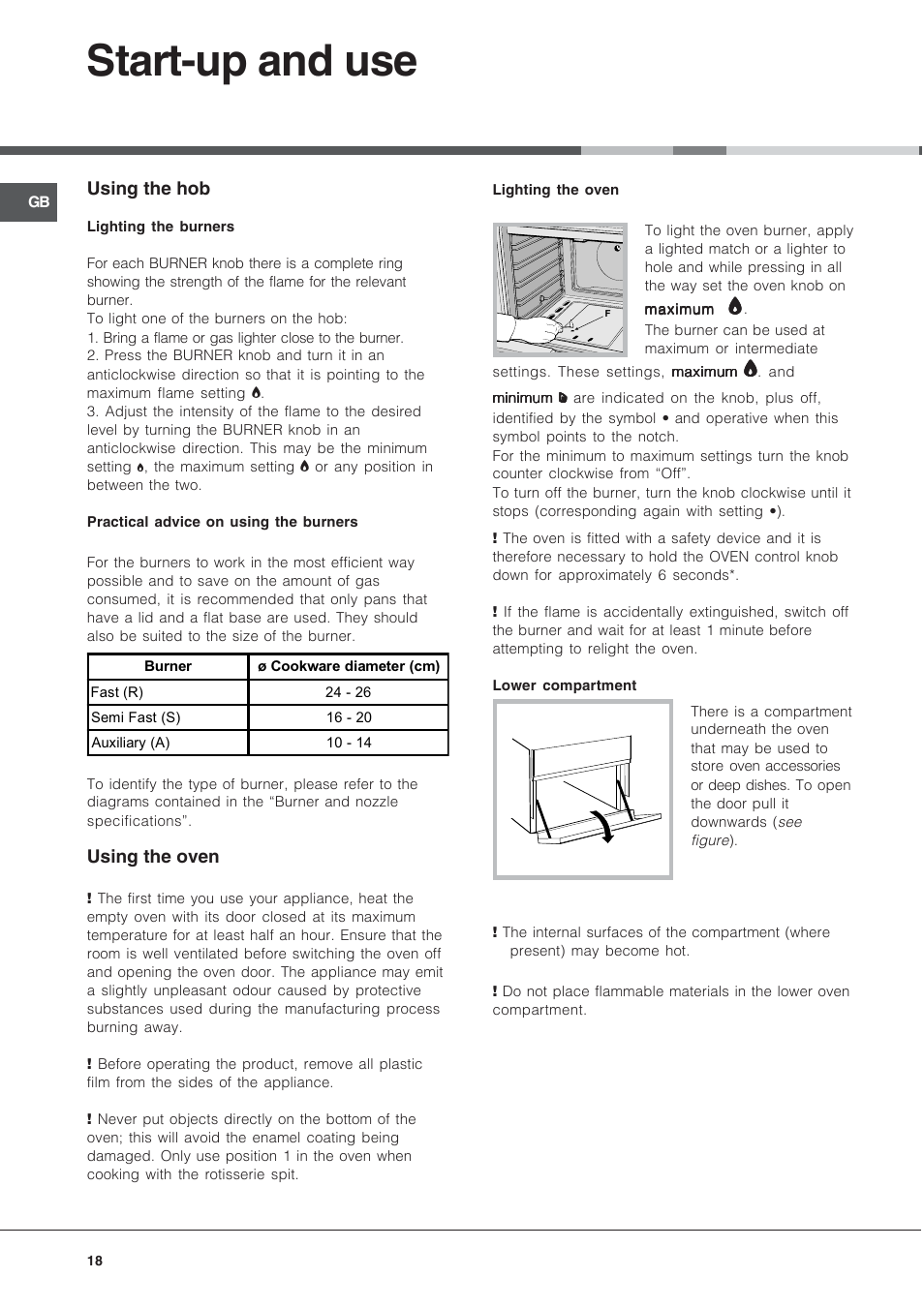 Start-up and use, Eee ee | Indesit KJ3G2 User Manual | Page 18 / 44