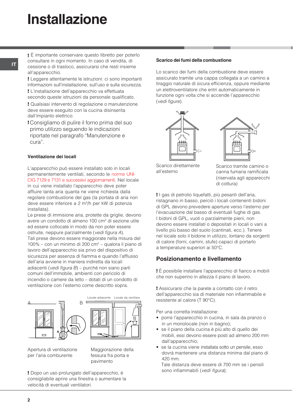 Installazione, Posizionamento e livellamento | Indesit KJ3G2 User Manual | Page 2 / 44