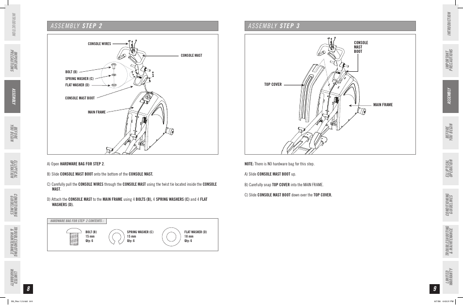 Assembly step 2, Assembly step | Horizon Fitness ELITE SERIES AFG ELLIPTICAL E6 User Manual | Page 5 / 23