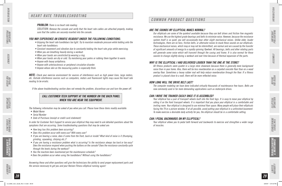 Common product questions, Heart rate troubleshooting | Horizon Fitness LS 635E User Manual | Page 15 / 17