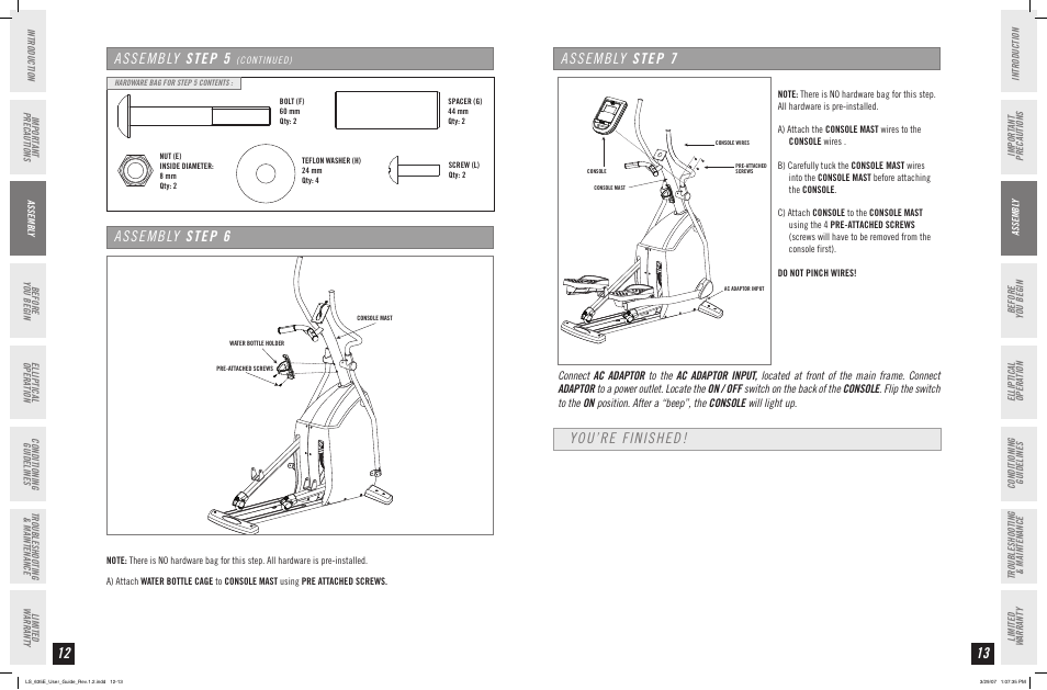 Assembly step, You’re finished, Assembly step 5 | Assembly step 6 | Horizon Fitness LS 635E User Manual | Page 7 / 17