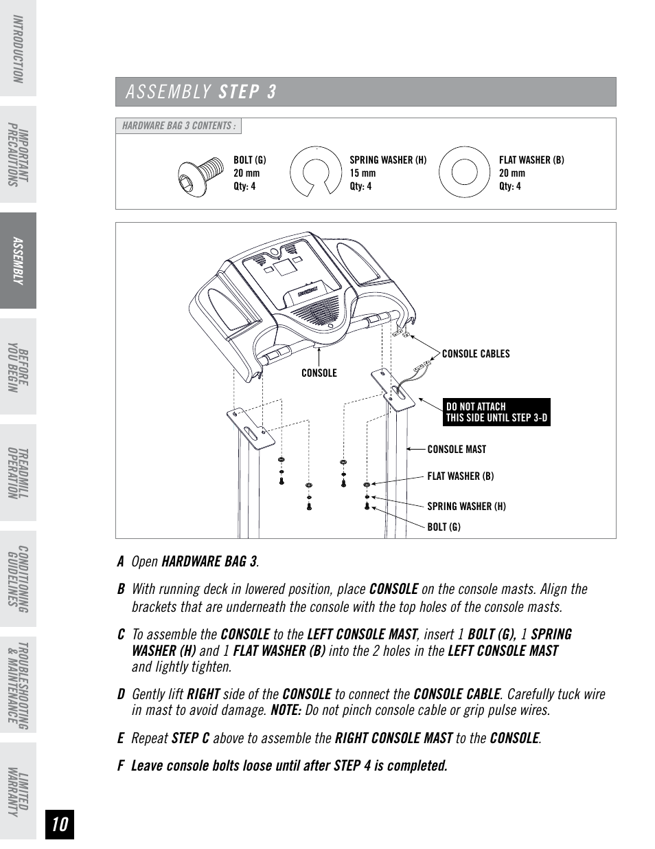 Step4, Assembly step | Horizon Fitness HORIZON T82 User Manual | Page 10 / 36