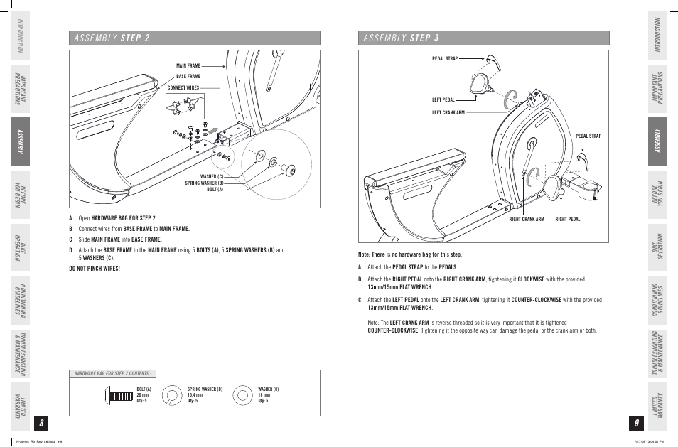 Assembly step 2, Assembly step 3 | Horizon Fitness R3 User Manual | Page 5 / 19