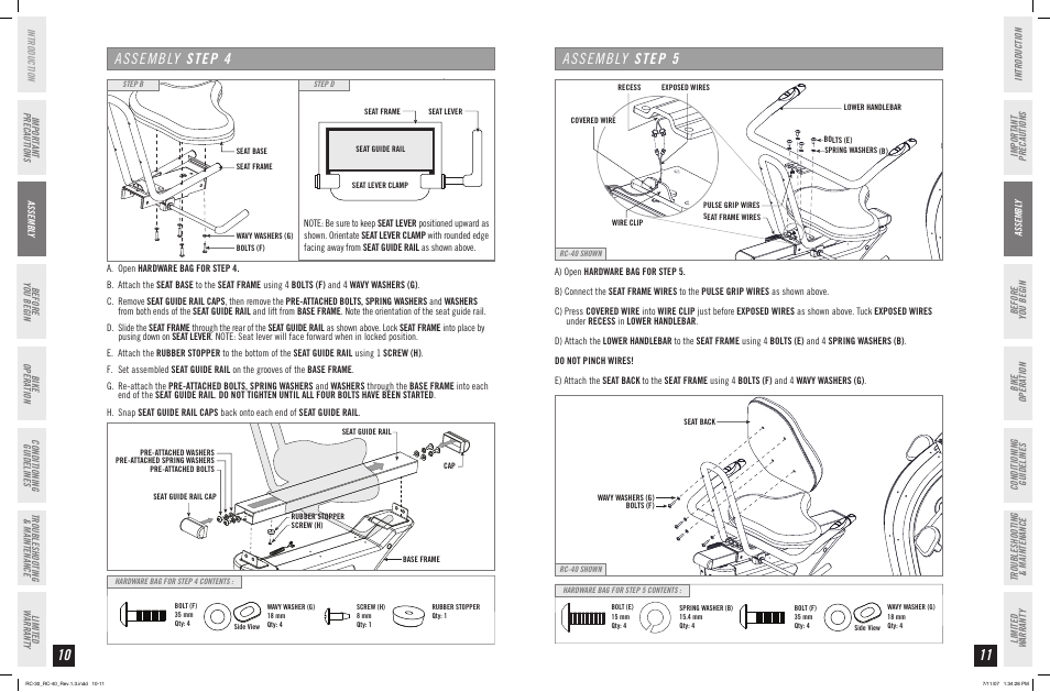 Assembly step 4, Assembly step | Horizon Fitness RC-30 User Manual | Page 6 / 21