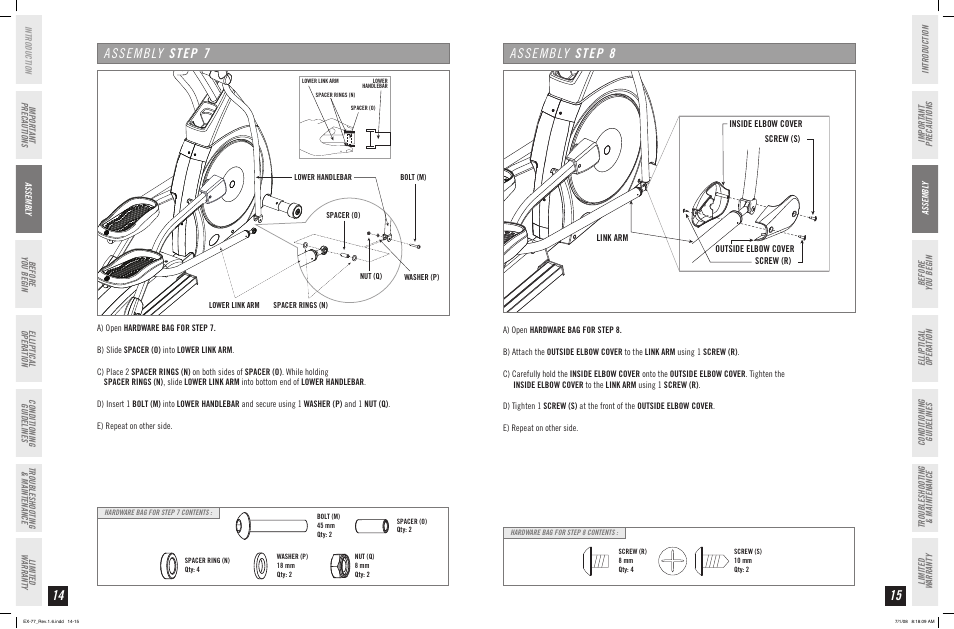 Assembly step 7, Assembly step | Horizon Fitness HORIZON EX-77 User Manual | Page 8 / 19