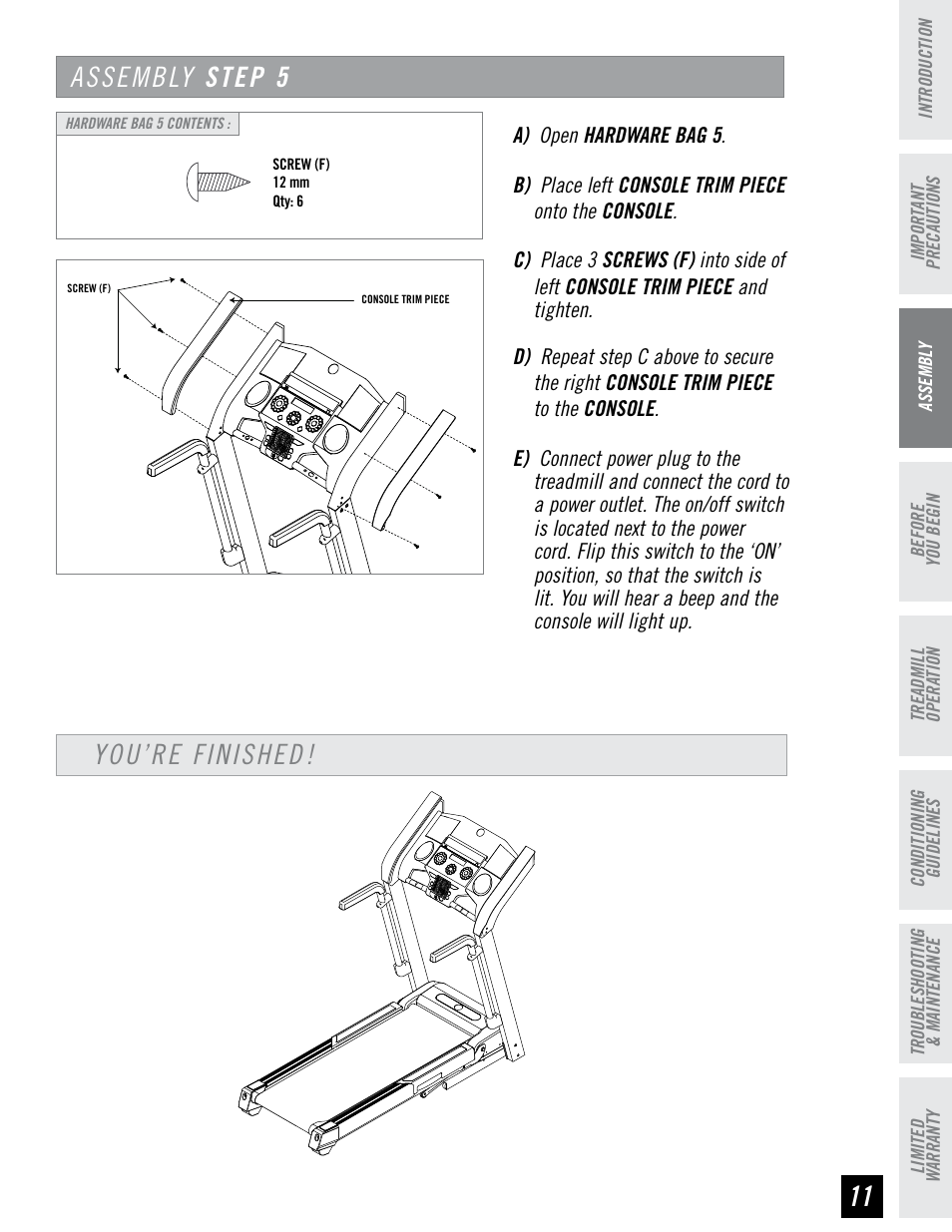 You’re finished! assembly step | Horizon Fitness RCT7.6 User Manual | Page 11 / 32