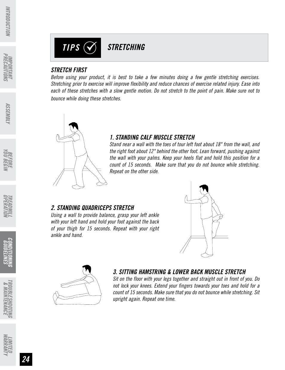 Tips, Stretching | Horizon Fitness RCT7.6 User Manual | Page 24 / 32