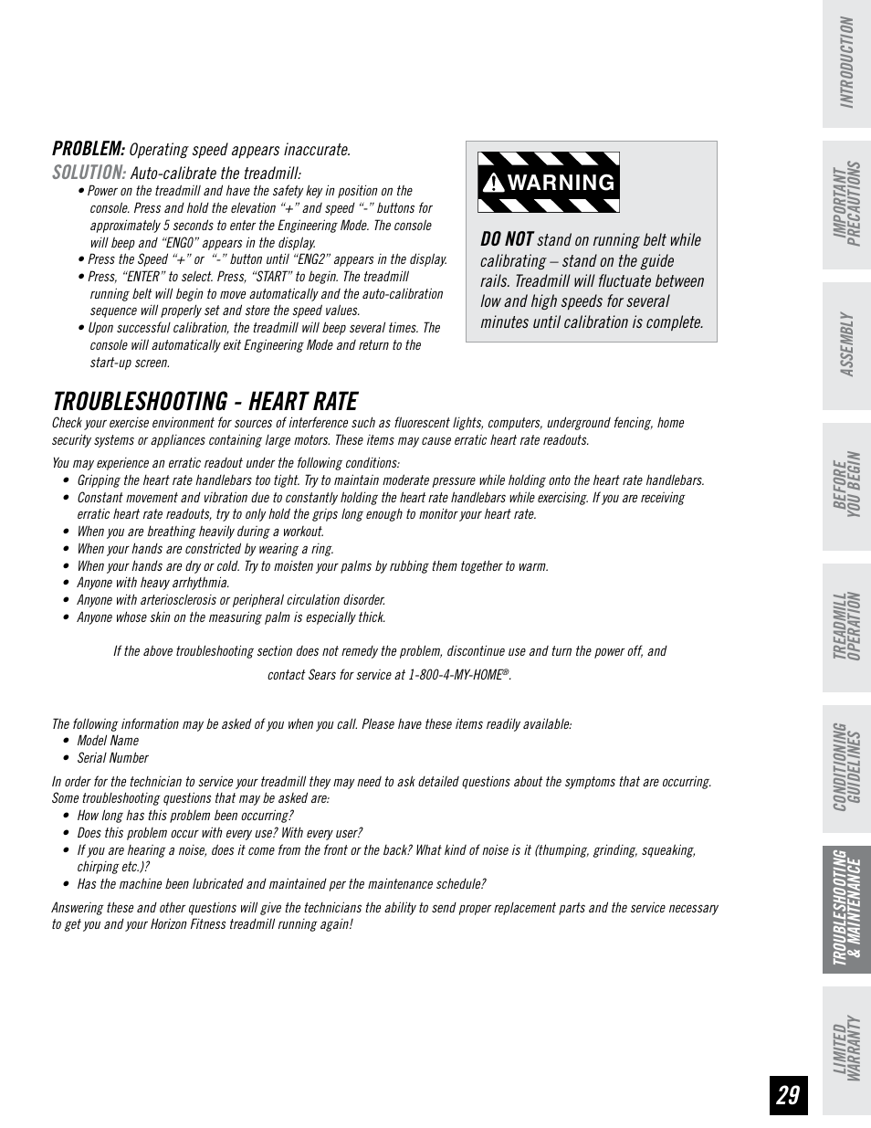 Troubleshooting - heart rate, Warning, Problem | Solution, Do not | Horizon Fitness RCT7.6 User Manual | Page 29 / 32