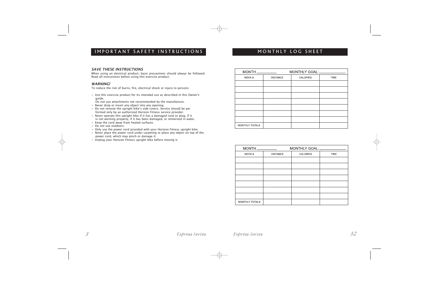 Horizon Fitness Express SERIES User Manual | Page 3 / 34