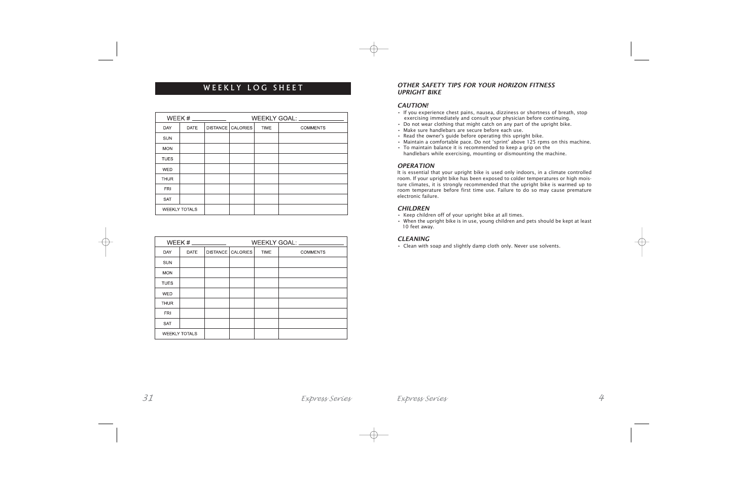 Horizon Fitness Express SERIES User Manual | Page 4 / 34