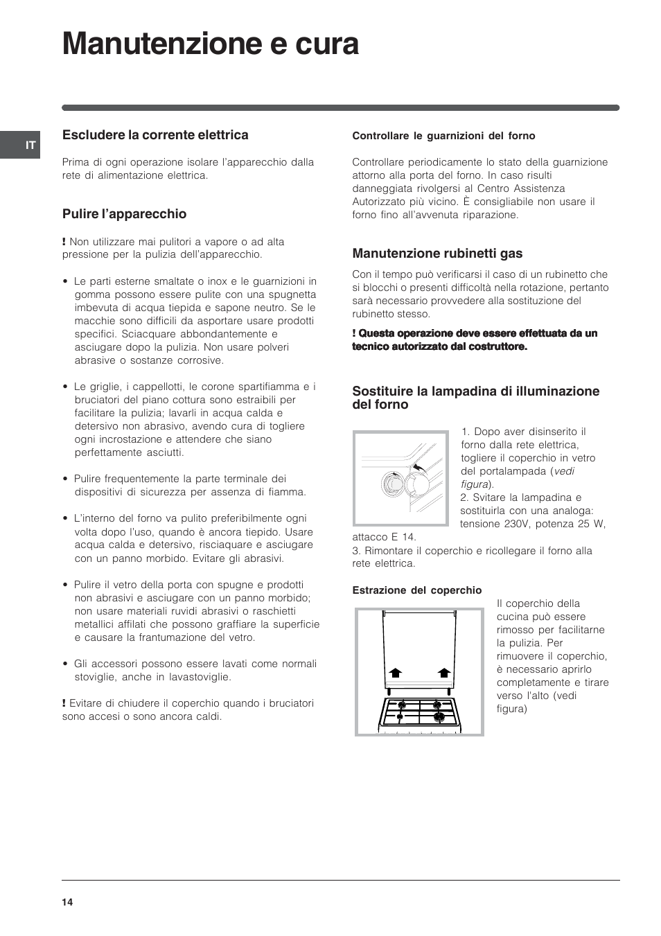 Manutenzione e cura | Indesit K3G52S User Manual | Page 14 / 72