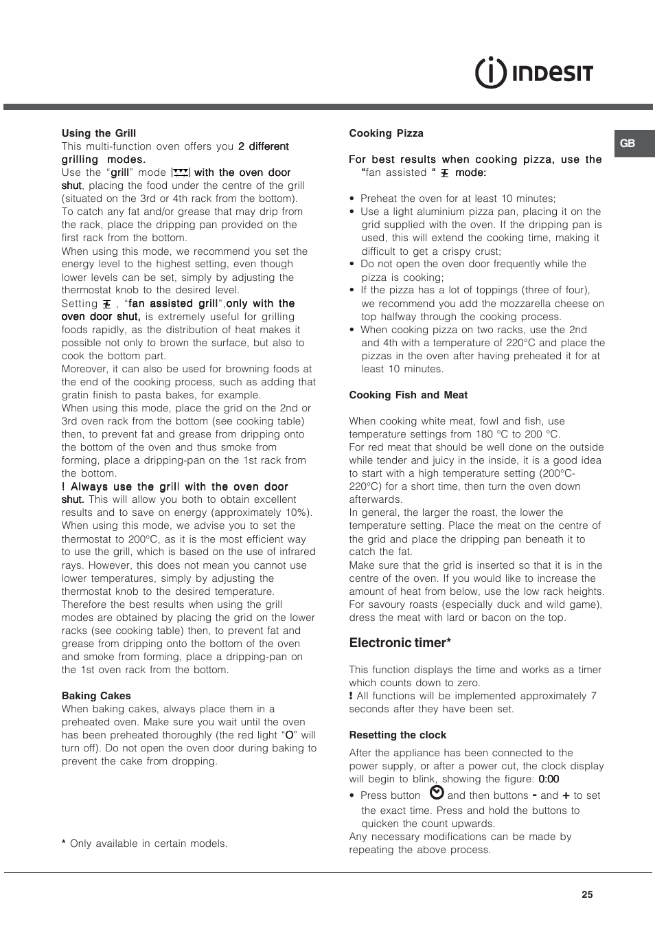 Electronic timer | Indesit K3G52S User Manual | Page 25 / 72